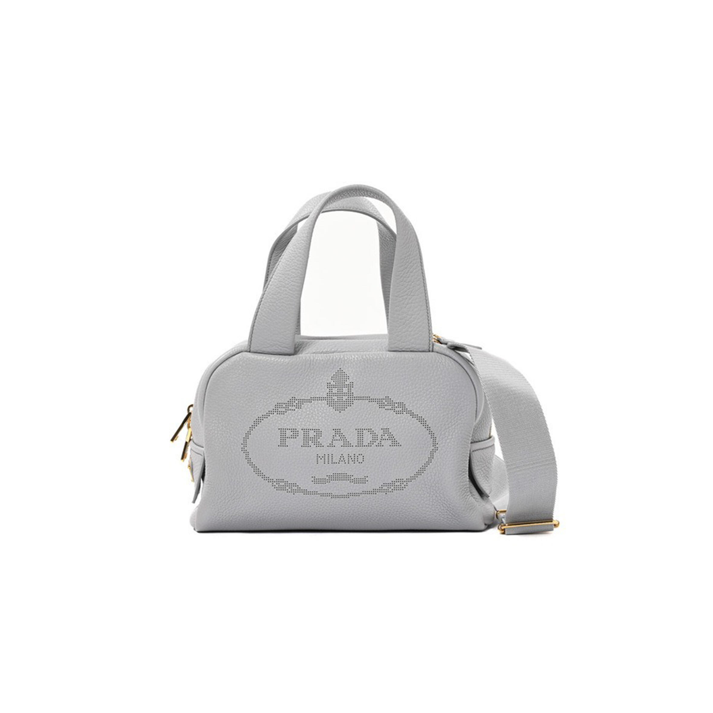 PRADA 2WAY BAG IN CALFSKIN, LIGHT GREY LEATHER 1BH078 (25*16*10cm)